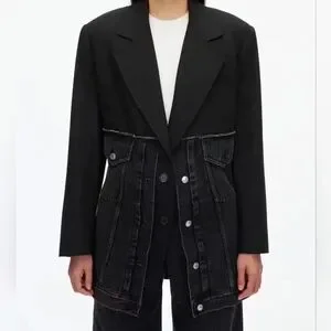 3.1 Phillip Lim Deinim Oversized Hybrid Blazer with Ties